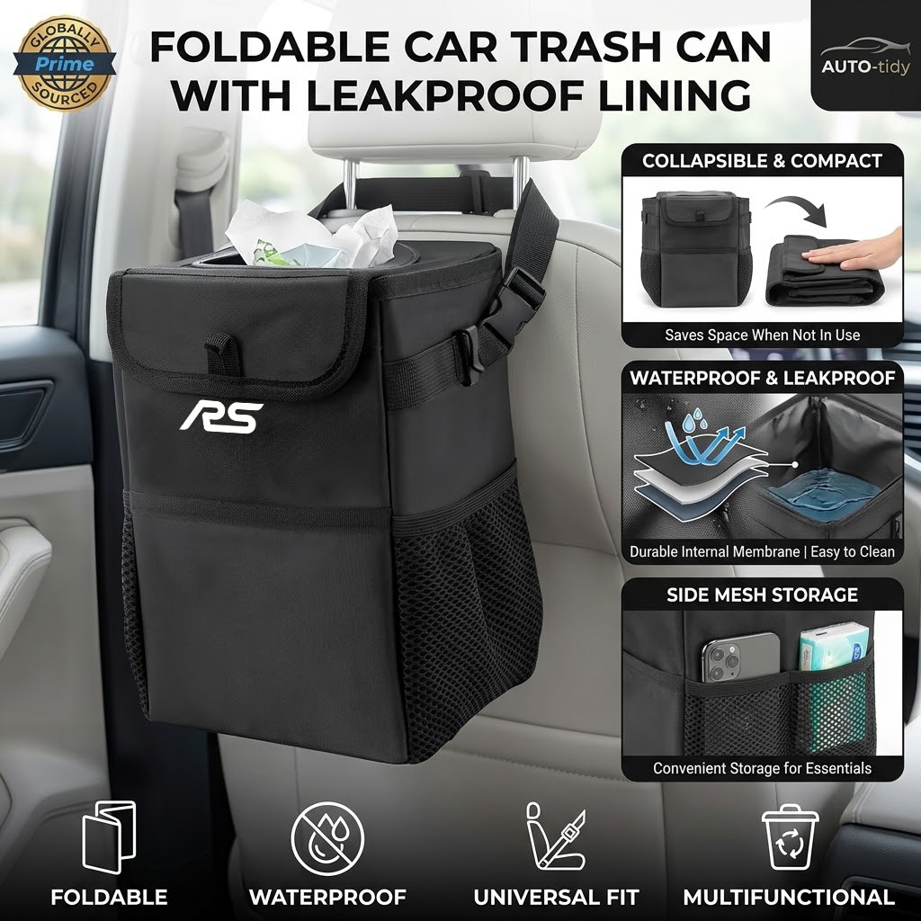 Waterproof Car Trash Can With Lid - Opvouwbare, draagbare, lekvrije, waterdichte afvalbak voor