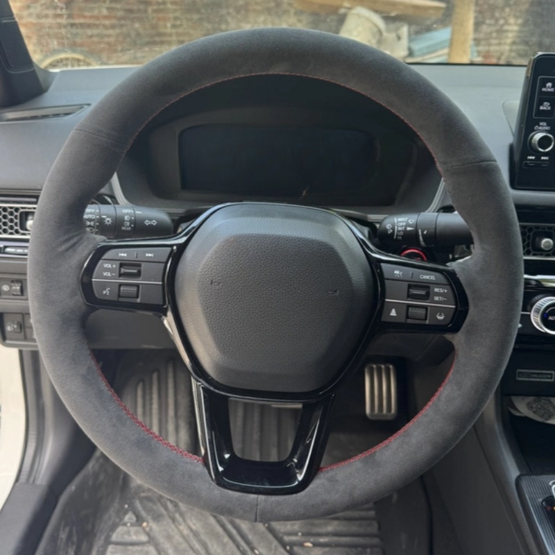 Car Steering Wheel Cover Anti Slip Breathable - Custom Hand-gestikt Zwart Suède Anti-slip Ademend