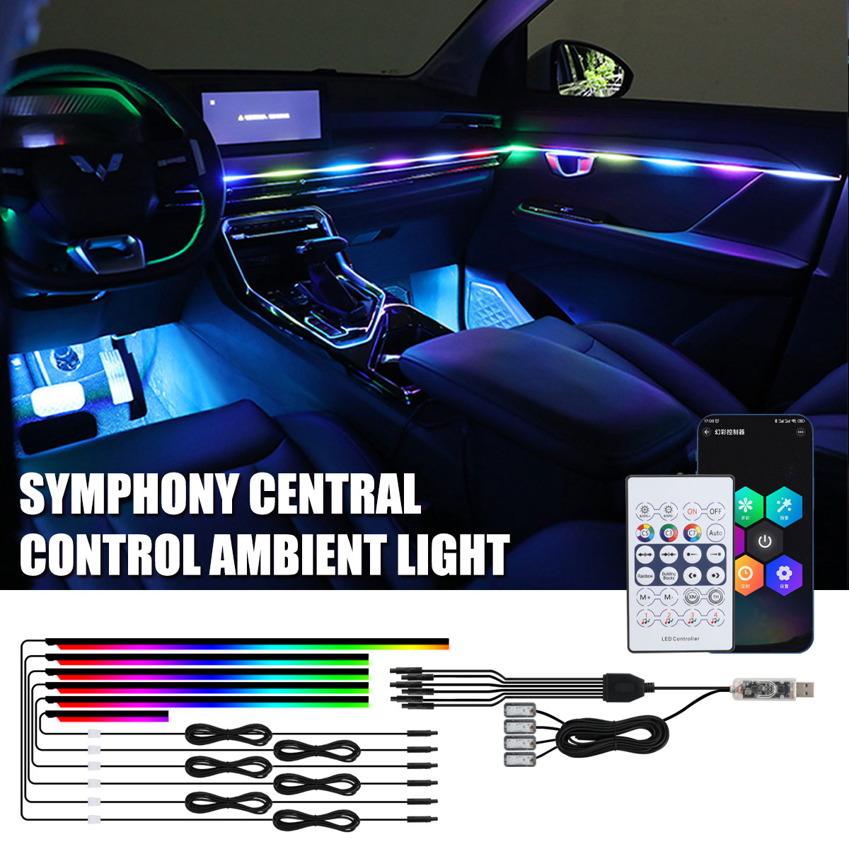 Led Ambient Interior Car Lights App Control - Universele Symfonie Auto Omgevingslichten LED Interieur