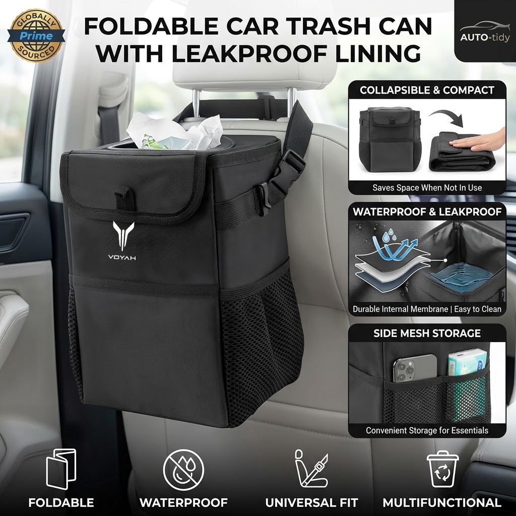Waterproof Car Trash Can With Lid - Opvouwbare, draagbare, lekvrije en waterdichte afvalbak